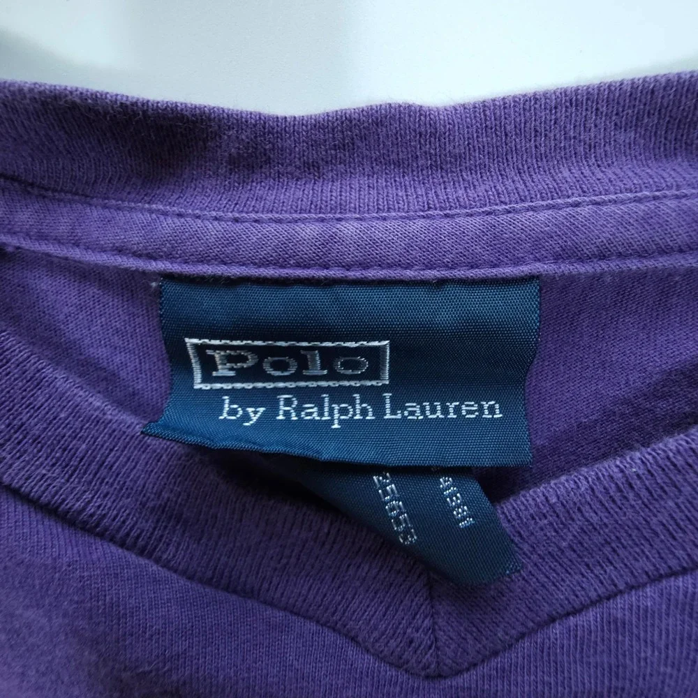 Vintage Polo Ralph Lauren Mens Large Purple V-Neck Pony Logo T-Shirt Streetwear